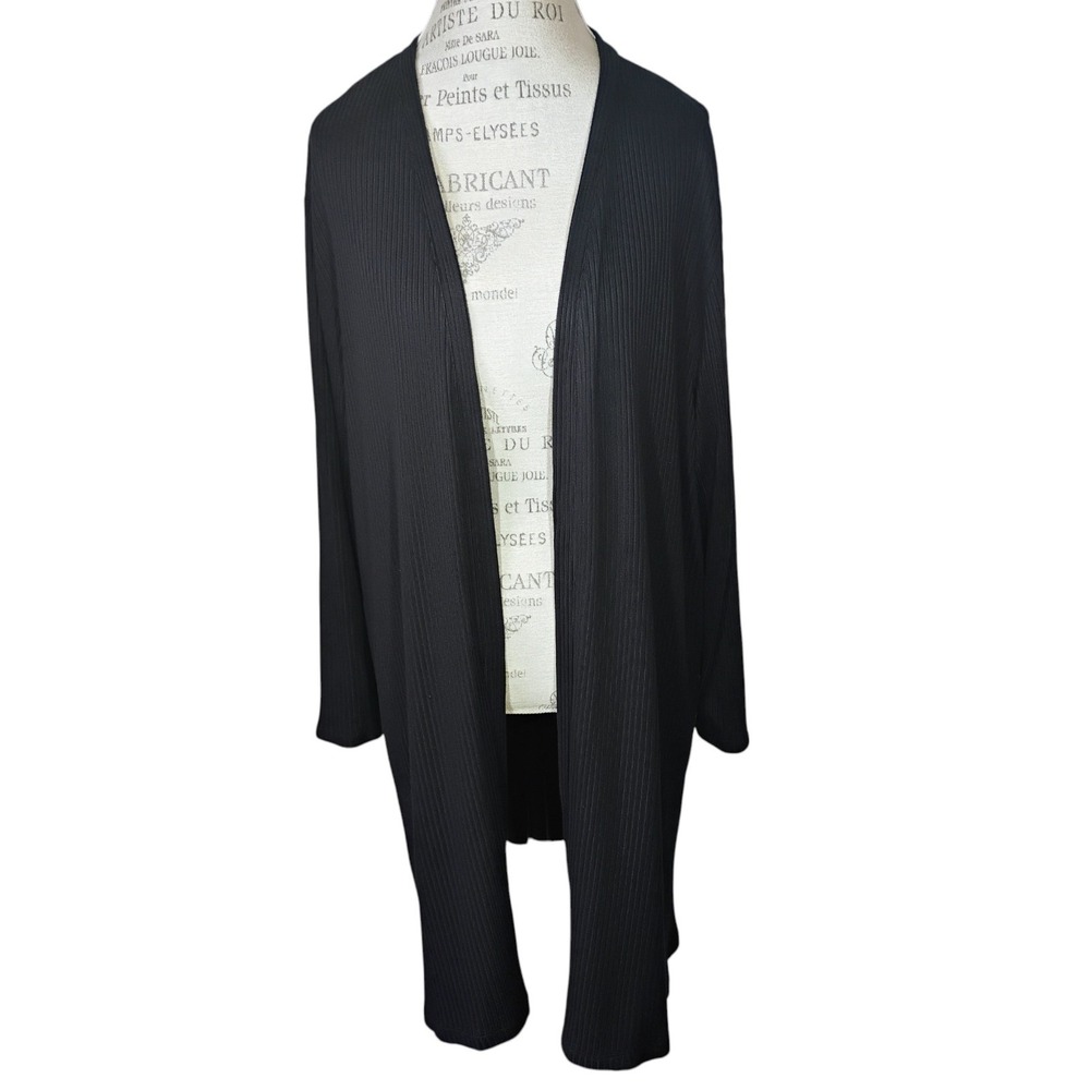 Cuddl Duds Cardigan Duster Sweater XXL Black Ribbed Long Open Front Cozy Pockets